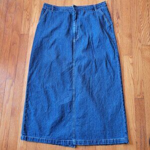 Kim Rogers 16 Blue Jean Denim Skirt Pockets Belt Loops Back Slit‎ Yellowstone